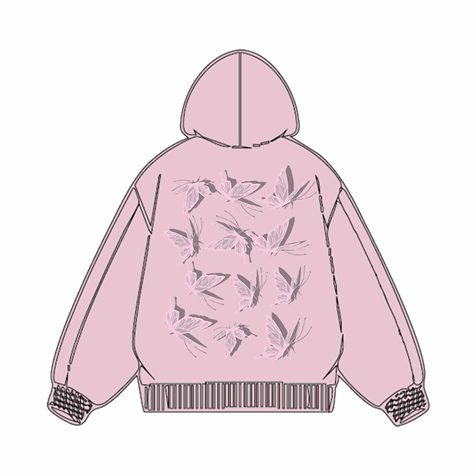 320g Pink Back Butterflies Printed Cotton Hoodie Emma Bridess