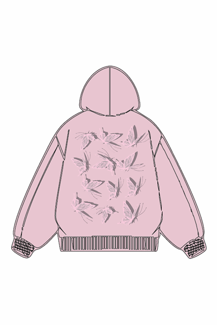 320g Pink Back Butterflies Printed Cotton Hoodie Emma Bridess