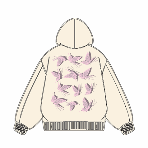 320g Pink Back Butterflies Printed Cotton Hoodie Emma Bridess