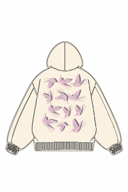 320g Pink Back Butterflies Printed Cotton Hoodie Emma Bridess