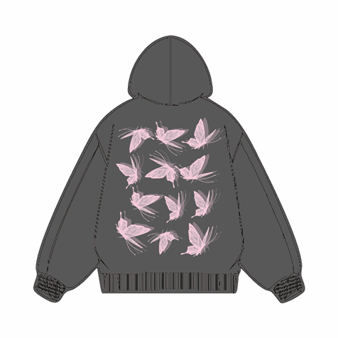 320g Pink Back Butterflies Printed Cotton Hoodie Emma Bridess