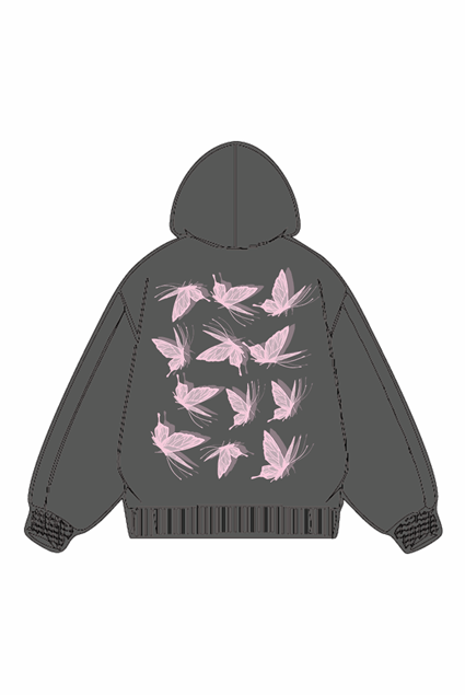 320g Pink Back Butterflies Printed Cotton Hoodie Emma Bridess