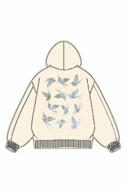 320g Green Back Butterflies Printed Cotton Hoodie Emma Bridess