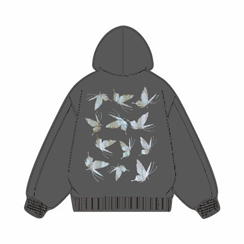 320g Green Back Butterflies Printed Cotton Hoodie Emma Bridess