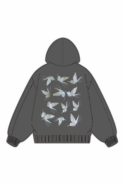 320g Green Back Butterflies Printed Cotton Hoodie Emma Bridess