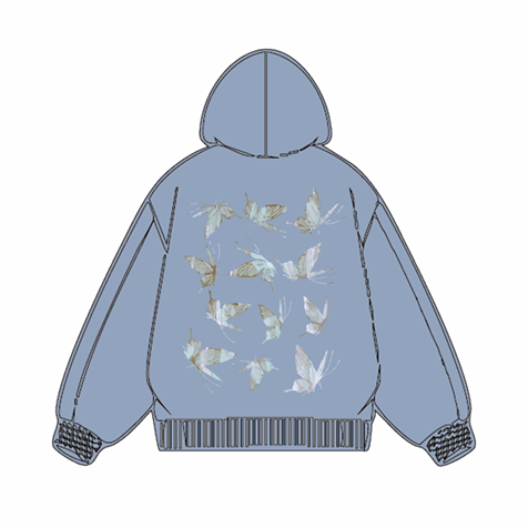 320g Green Back Butterflies Printed Cotton Hoodie Emma Bridess