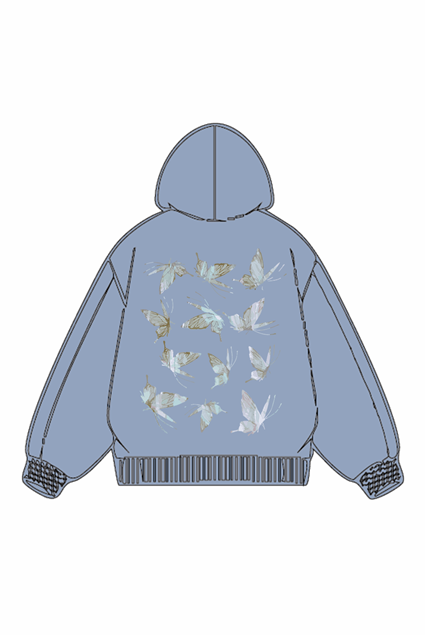320g Green Back Butterflies Printed Cotton Hoodie Emma Bridess