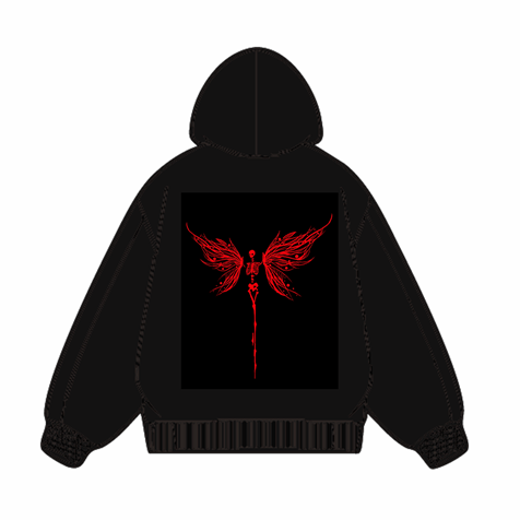 360g Hollow Blood Butterfly Printed Wash Old Cotton Hoodie Emma Bridess