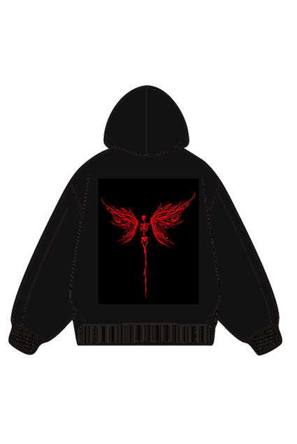 360g Hollow Blood Butterfly Printed Wash Old Cotton Hoodie Emma Bridess