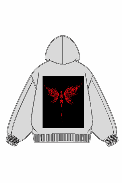 360g Hollow Blood Butterfly Printed Wash Old Cotton Hoodie Emma Bridess