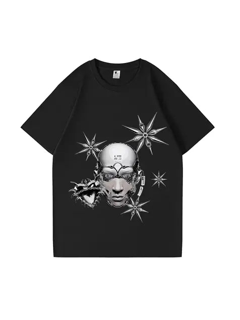 270g Cotton Cyberpunk Interstellar Liquid Metal Wash Old T-shirt Emma Bridess