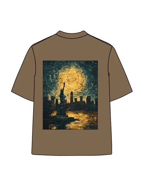 270g Cotton Star Night Liberty Island Wash Old T-shirt Emma Bridess