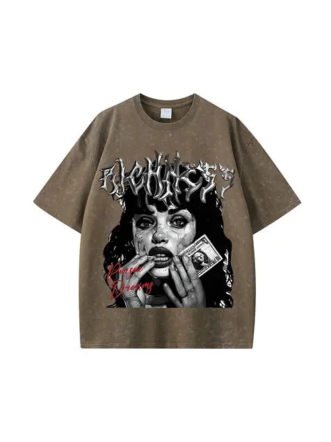 270g Cotton Dark Vintage Dollar Beauty Wash Old T-shirt Emma Bridess