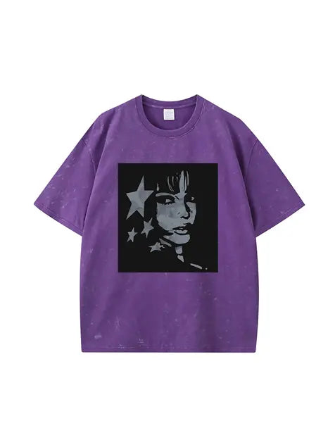 270g Cotton Animation Girl Stars Wash Old T-shirt Emma Bridess