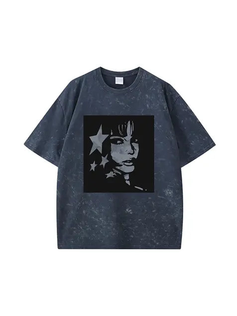 270g Cotton Animation Girl Stars Wash Old T-shirt Emma Bridess