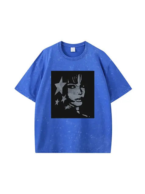 270g Cotton Animation Girl Stars Wash Old T-shirt Emma Bridess