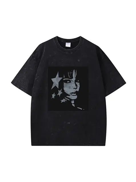 270g Cotton Animation Girl Stars Wash Old T-shirt Emma Bridess