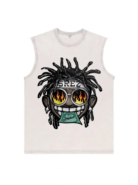 230g Cotton Hip-hop Dollar Wash Old Sleeveless T-shirt Emma Bridess