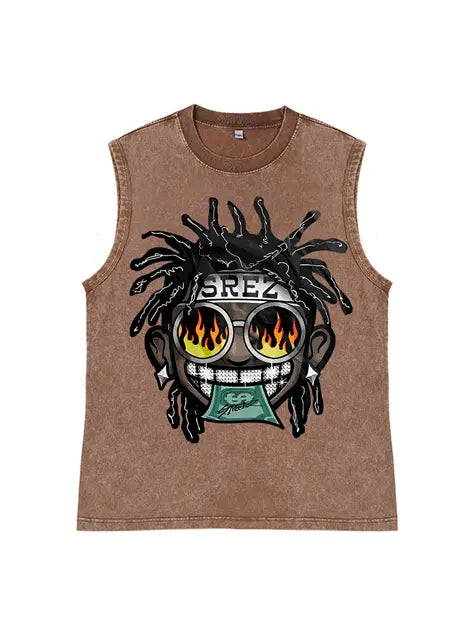 230g Cotton Hip-hop Dollar Wash Old Sleeveless T-shirt Emma Bridess