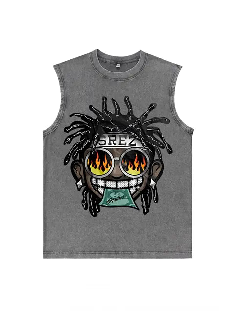 230g Cotton Hip-hop Dollar Wash Old Sleeveless T-shirt Emma Bridess