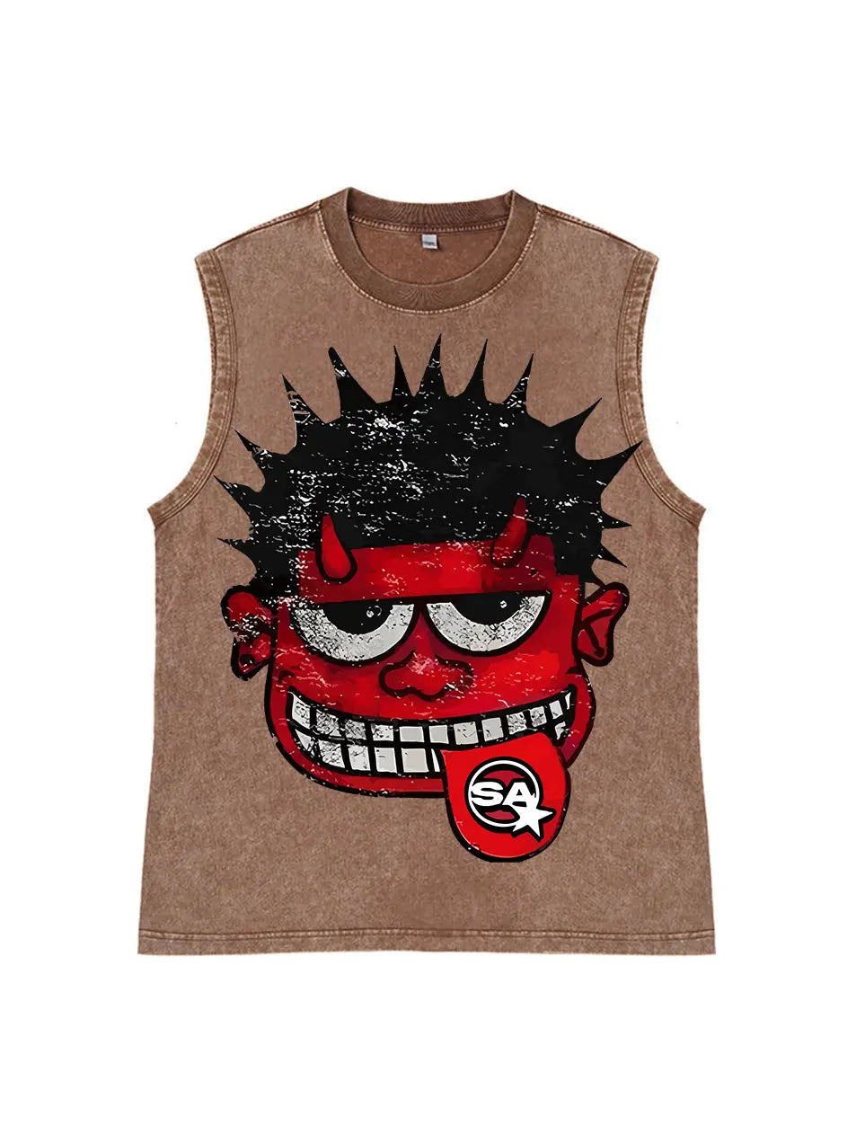 230g Cotton Cartoon Devil Wash Old Sleeveless T-shirt Emma Bridess