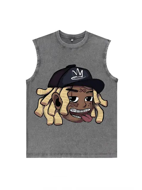 230g Cartoon Hip-hop Wash Old Sleeveless T-shirt Emma Bridess