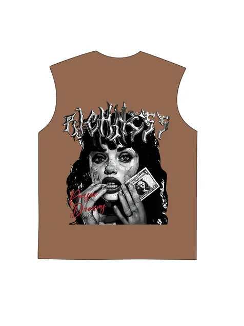 230g Cotton Dark Vintage Dollar Beauty Wash Old Sleeveless T-shirt Emma Bridess