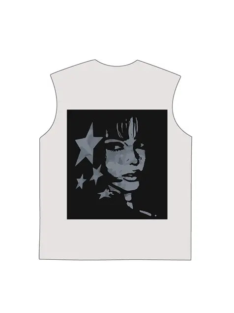 230g Cotton Back Animation Girl Stars Wash Old Sleeveless T-shirt Emma Bridess
