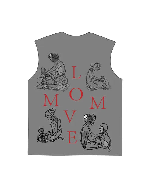 230g Cotton Love Mom Back Printed Wash Old Sleeveless T-shirt for Mom Emma Bridess