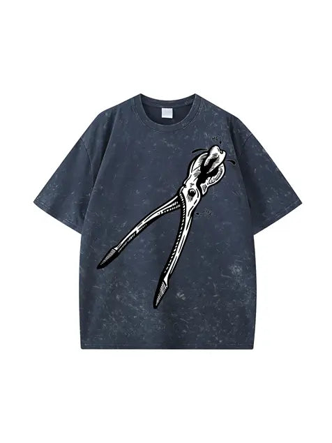 270g Bone Back Santa Printed Cotton Printed Wash Old T-shirt Emma Bridess