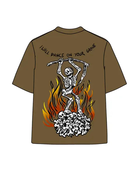 270g Dance on Your Grave Skull Printed Wash Old T-shirt Emma Bridess