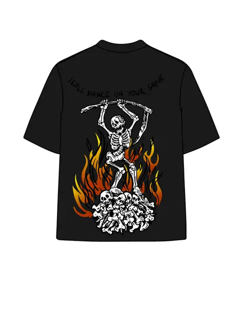 270g Dance on Your Grave Skull Printed Wash Old T-shirt Emma Bridess