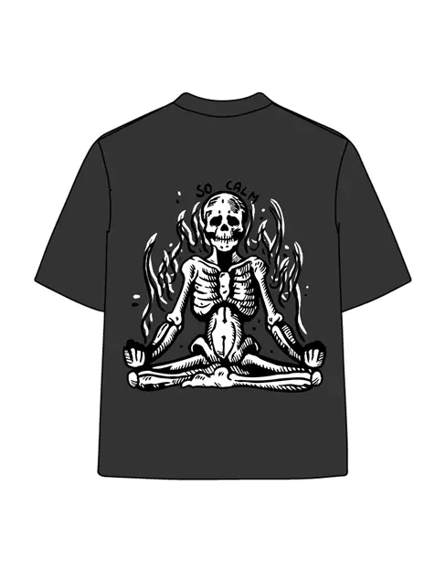 270g Skull Meditation Calm Down Printed Wash Old T-shirt Emma Bridess