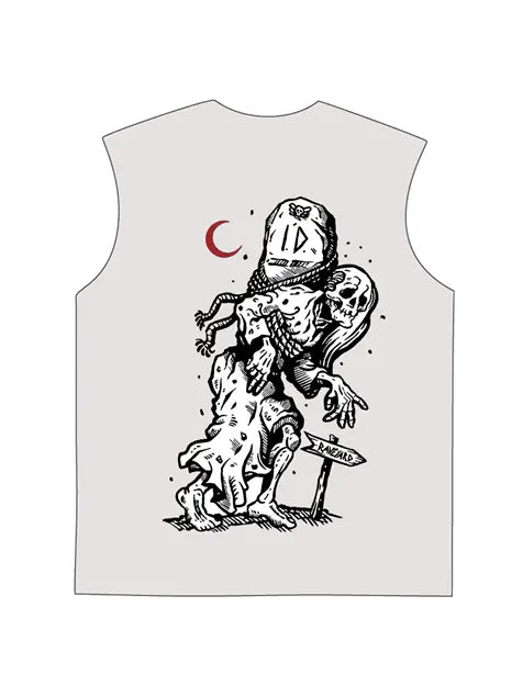 230g Vintage Skull Printed Wash Old Sleeveless T-shirt Emma Bridess