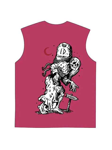 230g Vintage Skull Printed Wash Old Sleeveless T-shirt Emma Bridess
