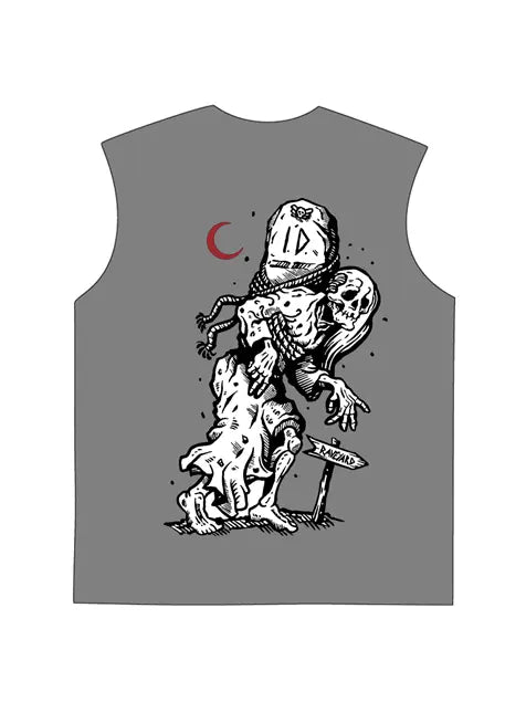 230g Vintage Skull Printed Wash Old Sleeveless T-shirt Emma Bridess