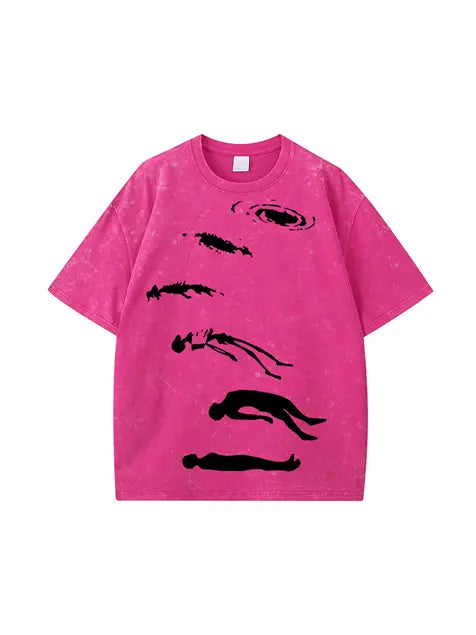 270g Gradient Color Human Printed Wash Old Cotton T-shirt Emma Bridess