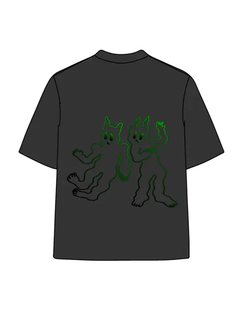 270g Green Line Cartoon Printed Wash Old Cotton T-shirt Emma Bridess