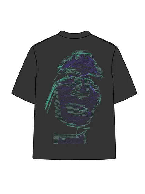 270g Pixel Electric Wave Man Printed Wash Old Cotton T-shirt Emma Bridess