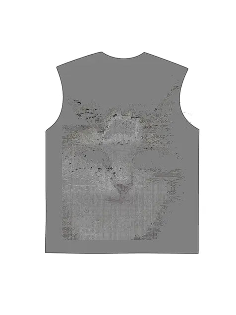 230g Electric Wave Kitty Printed Wash Old Sleeveless T-shirt Emma Bridess