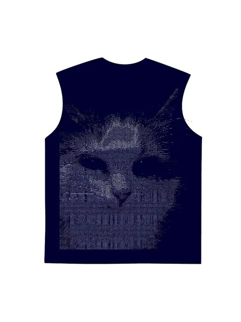 230g Electric Wave Kitty Printed Wash Old Sleeveless T-shirt Emma Bridess