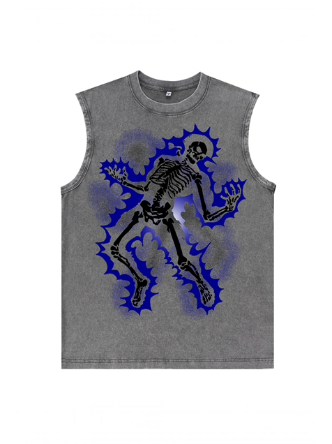 230g Lightning Stroke Skull Printed Wash Old Cotton Sleeveless T-shirt Emma Bridess
