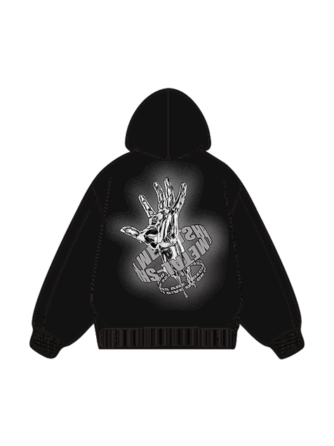 360g Essentials Metal Hand Printed Wash Old Cotton Hoodie Emma Bridess