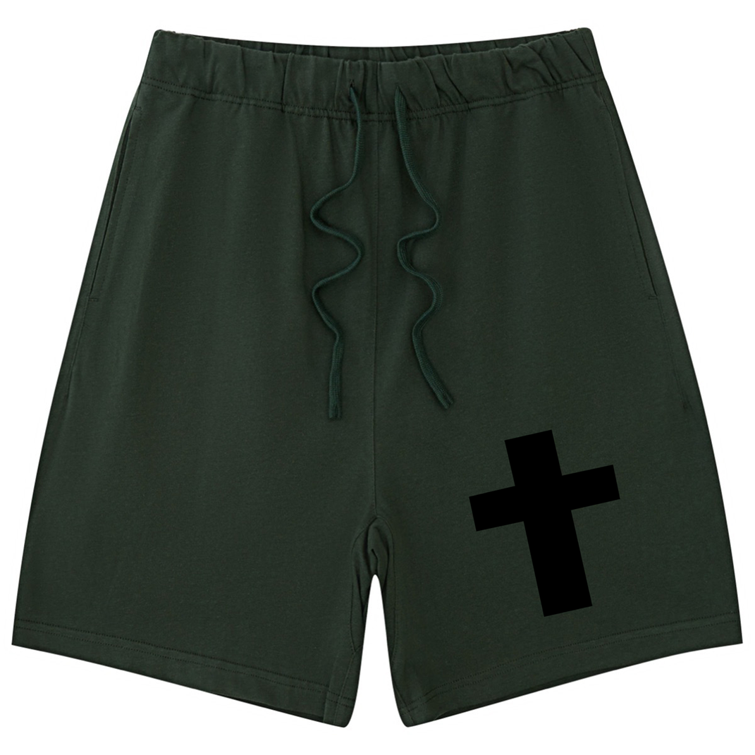 275g Cross Printed Cotton Shorts