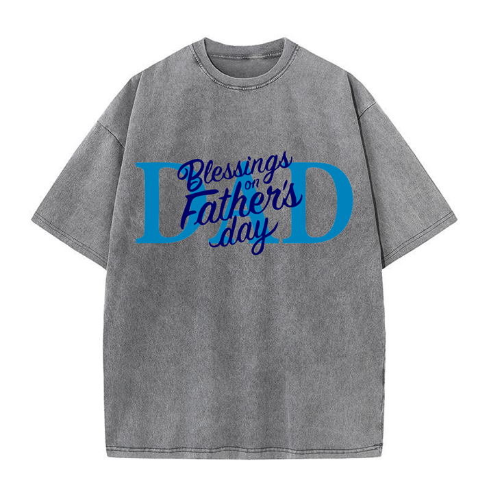 230g Blessing On Father's Day Wash Old Cotton T-shirt