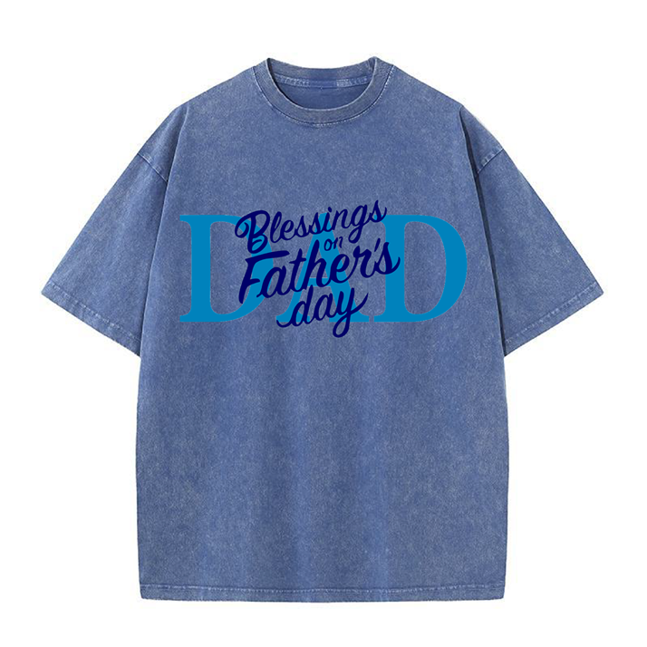 230g Blessing On Father's Day Wash Old Cotton T-shirt