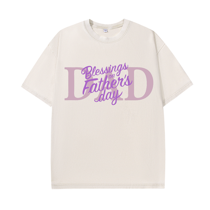 230g Blessing On Father's Day Pink Wash Old Cotton T-shirt