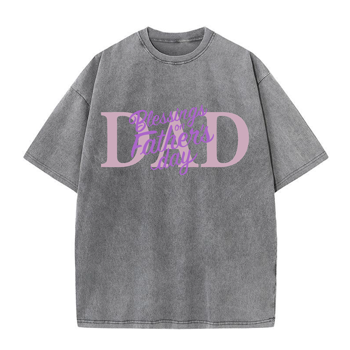 230g Blessing On Father's Day Pink Wash Old Cotton T-shirt