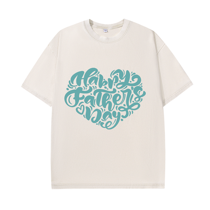 230g Heart Happy Father's Day Wash Old Cotton T-shirt