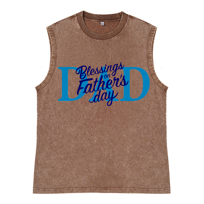230g Blessing On Father's Day Wash Old Cotton Sleeveless T-shirt